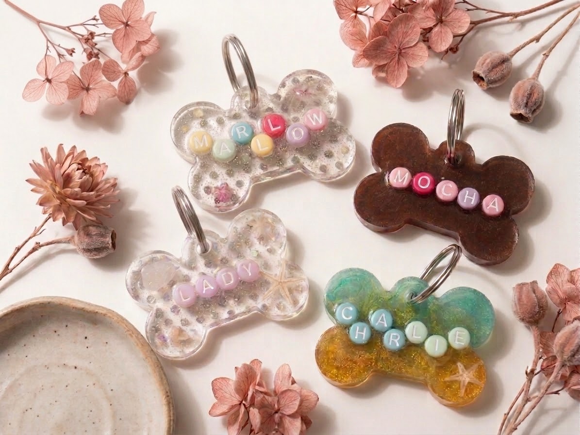 Handmade resin dog tags